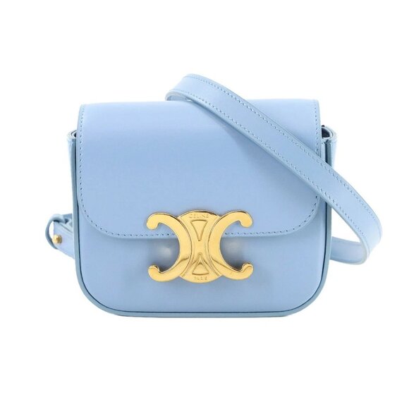 CELINE Triomphe Claude Mini Shoulder Bag Leather Pale Blue 10I513DPV 90284471 - Picture 1 of 11